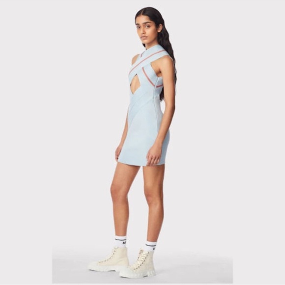 Herve Leger Crossover Bodycon Dress Steel Blue Size: S NWT - Picture 3 of 8